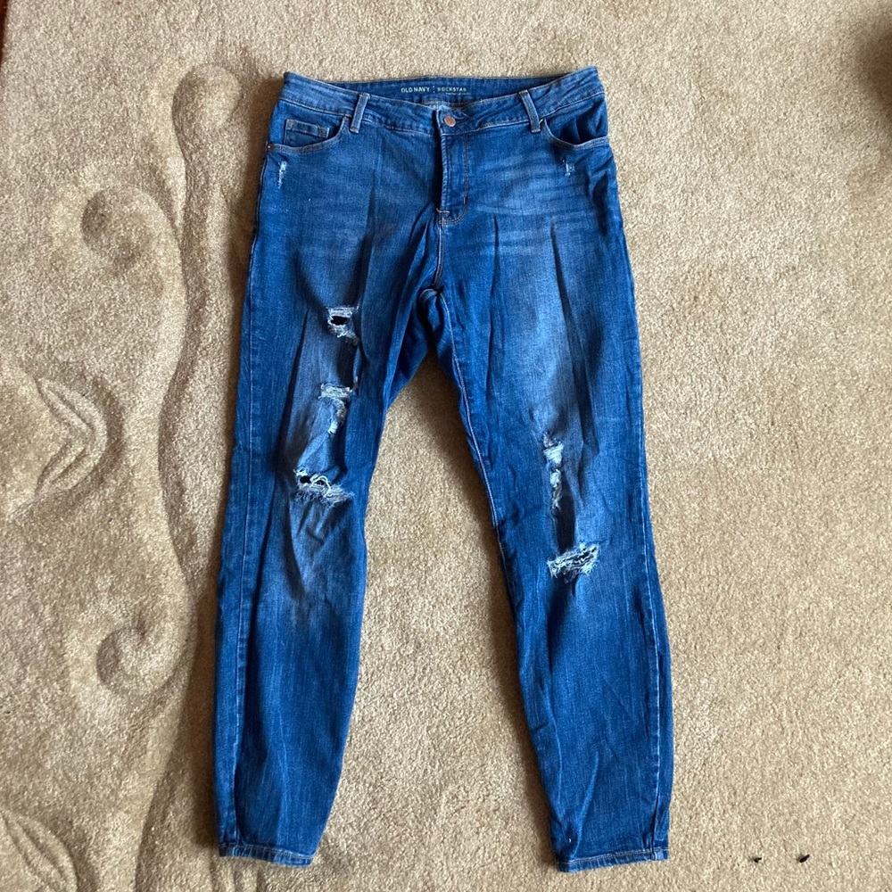 High Rise Old Navy Medium Wash Ripped Jeans